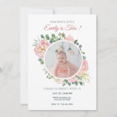 Roze bloemen verjaardag foto kaart (Voorkant)