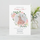 Roze bloemen verjaardag foto kaart (Staand voorkant)