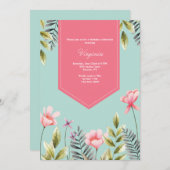 Roze Bloemen Verjaardag Uitnodiging (Voorkant / Achterkant)