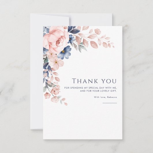 Roze Bloemen Verjaardag Waterverf Bedankkaart (Voorkant)