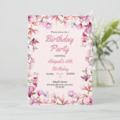 Roze Bloemen  Verjaardagsfeestuitnodiging Kaart (Staand voorkant)