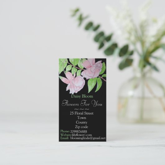 Roze bloemen verlaat bloemenbloemperen visitekaartje (Staand voorkant)