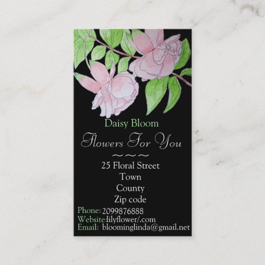 Roze bloemen verlaat bloemenbloemperen visitekaartje (Voorkant)