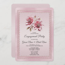 Roze bloemen Verloving uitnodiging