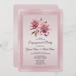 Roze bloemen Verloving uitnodiging