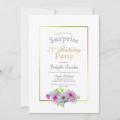 Roze Bloemen Verrassing 21e Verjaardagsfeest Kaart (Voorkant)