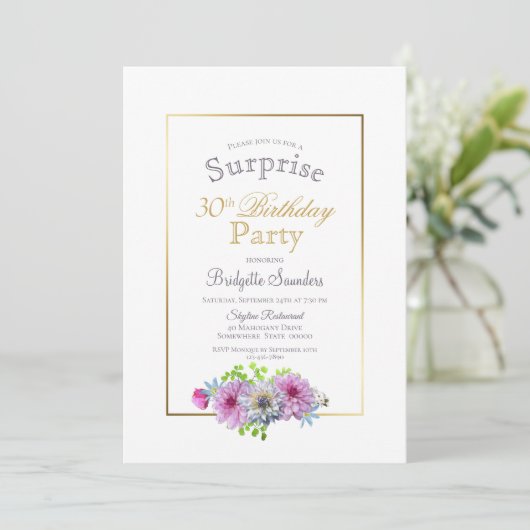 Roze Bloemen Verrassing 30ste Verjaardag Kaart (Staand voorkant)