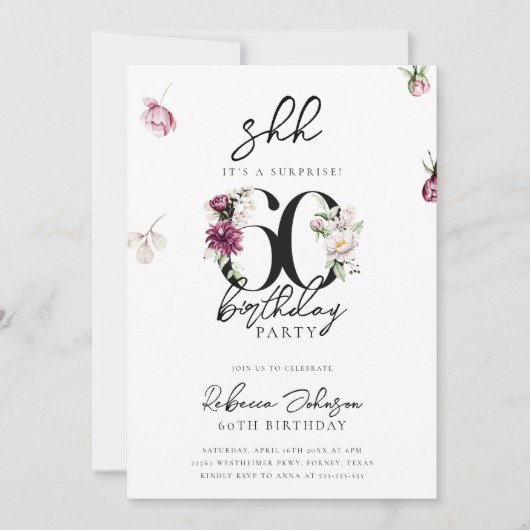 Roze Bloemen Verrassing 60e Verjaardagsfeest Kaart (Voorkant)