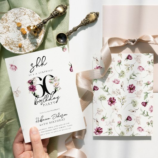 Roze Bloemen Verrassing 60e Verjaardagsfeest Kaart