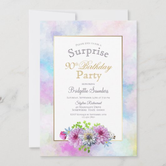 Roze Bloemen Verrassing 90ste Verjaardagsfeestje Kaart (Voorkant)
