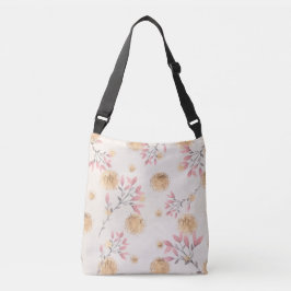 Roze bloemen verspreid tussen goudspettersprint crossbody tas