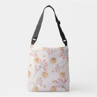 Roze bloemen verspreid tussen goudspettersprint crossbody tas