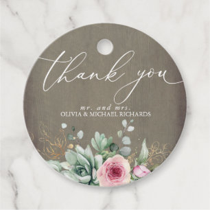 Roze Bloemen Vetplanten Groene Planten Bedankt Bedankjes Labels