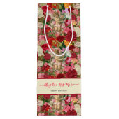  Roze Bloemen Victoriaans Cherubs Wijn Cadeautas (Achterkant)