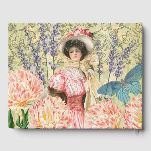 Roze Bloemen Victoriaans Vrouw Regency Gastenboek (Achterkant)