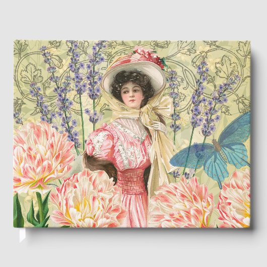 Roze Bloemen Victoriaans Vrouw Regency Gastenboek (Voorkant)