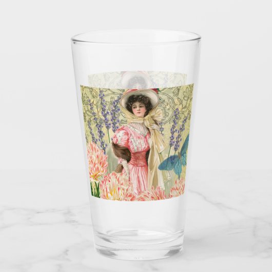 Roze Bloemen Victoriaans Vrouw Regency Glas (Voorkant)