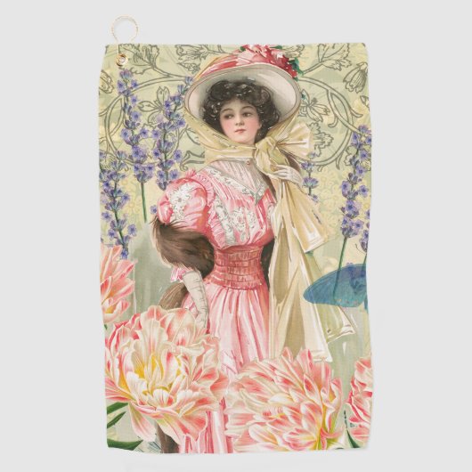 Roze Bloemen Victoriaans Vrouw Regency Golfhanddoek (Voorkant)