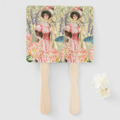 Roze Bloemen Victoriaans Vrouw Regency Handwaaier (Voorkant en achterkant)