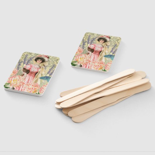 Roze Bloemen Victoriaans Vrouw Regency Handwaaier (Niet-gemonteerd)