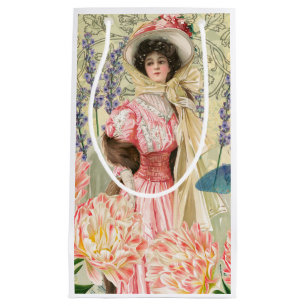 Roze Bloemen Victoriaans Vrouw Regency Klein Cadeauzakje