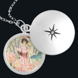 Roze Bloemen Victoriaans Vrouw Regency Locket Ketting<br><div class="desc">Een rijke elegante Victoriaans tijdperk thema met een prachtig schilderij van J. Barrick (1908) en decoupage collage bloemen,  vlinder,  William Morris achtergrond en wervelingen.</div>