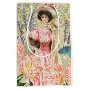 Roze Bloemen Victoriaans Vrouw Regency Medium Cadeauzakje