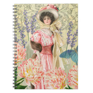 Roze Bloemen Victoriaans Vrouw Regency Notitieboek