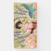 Roze Bloemen Victoriaans Vrouw Regency Spandoek (Verticaal)