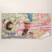 Roze Bloemen Victoriaans Vrouw Regency Strandlaken (Voorkant)