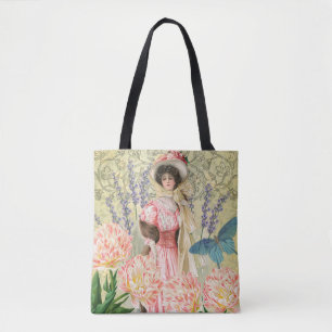 Roze Bloemen Victoriaans Vrouw Regency Tote Bag