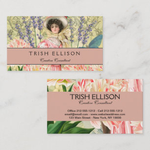 Roze Bloemen Victoriaans Vrouw Regency Visitekaartje