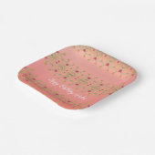 Roze Bloemen Vierkant Party Papieren Bordje (Gebogen)