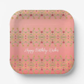 Roze Bloemen Vierkant Party Papieren Bordje (Voorkant)