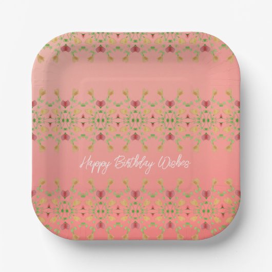 Roze Bloemen Vierkant Party Papieren Bordje (Voorkant)