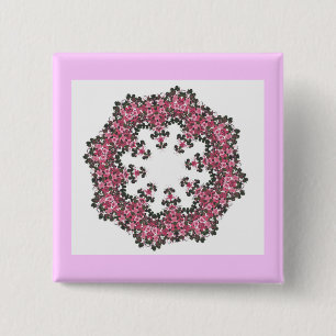 Roze bloemen vierkante button 5,1 cm