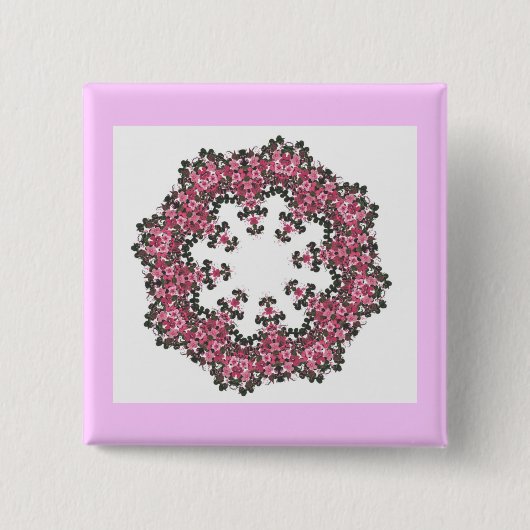 Roze bloemen vierkante button 5,1 cm (Voorkant)