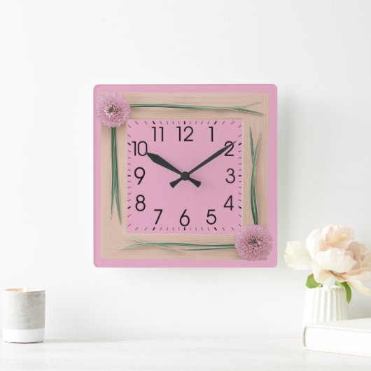 Roze bloemen vierkante klok (Huis)