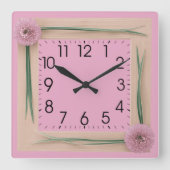 Roze bloemen vierkante klok (Voorkant)