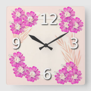 Roze bloemen vierkante klok