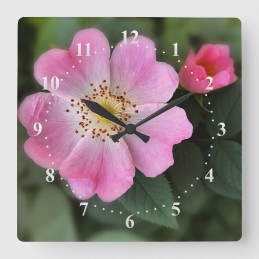 roze bloemen vierkante klok (Voorkant)