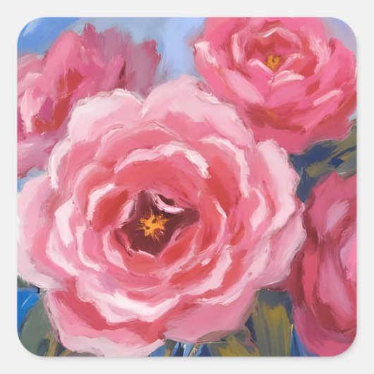Roze bloemen vierkante sticker (Voorkant)
