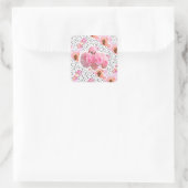 Roze bloemen vierkante sticker (Tas)