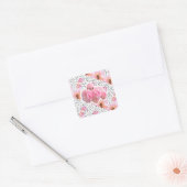 Roze bloemen vierkante sticker (Envelop)