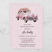 Roze Bloemen Vintage Auto Bachelorette Party Kaart (Voorkant / Achterkant)