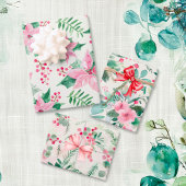 Roze Bloemen Vintage Kerstmis Inpakpapier Vel