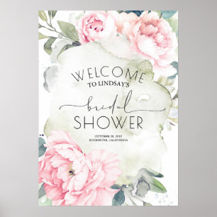Roze Bloemen Vintage Waterverf Bruiloft Poster
