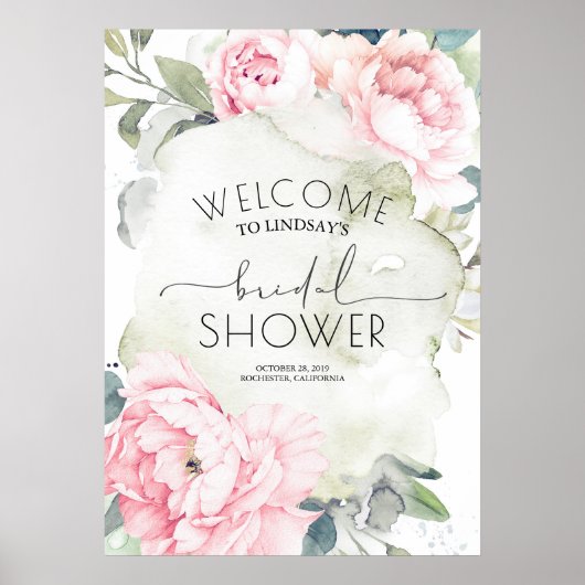 Roze Bloemen Vintage Waterverf Bruiloft Poster (Voorkant)