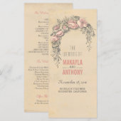 Roze Bloemen Vintage Wedding Programma's (Voorkant / Achterkant)