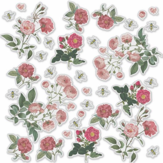 Roze bloemen Vintages Floral scrapbook Sticker (Voorkant)
